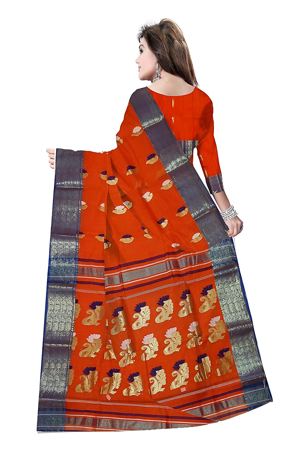 Pradip Fabrics Ethnic Women's Tant Cotton Silk Red Color Saree