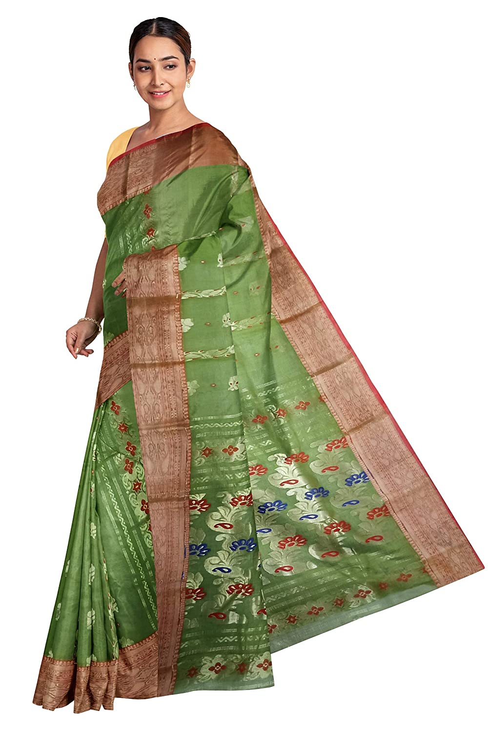 Pradip Fabrics Green color Tant cotton Silk Blend Saree