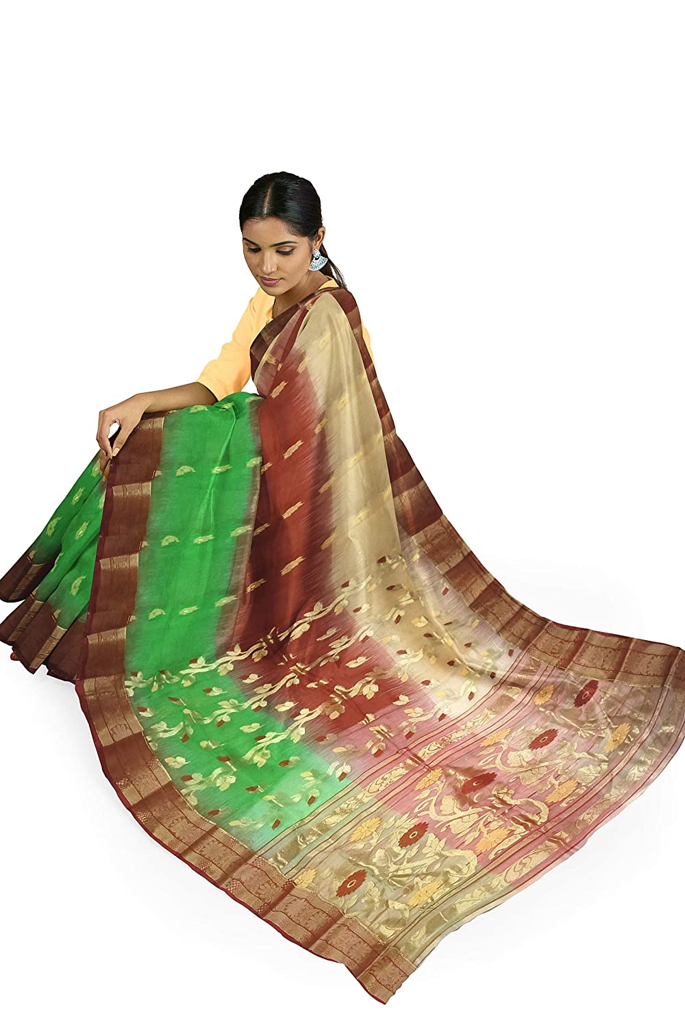 Pradip Fabrics Woven Tant Silk Blend Saree