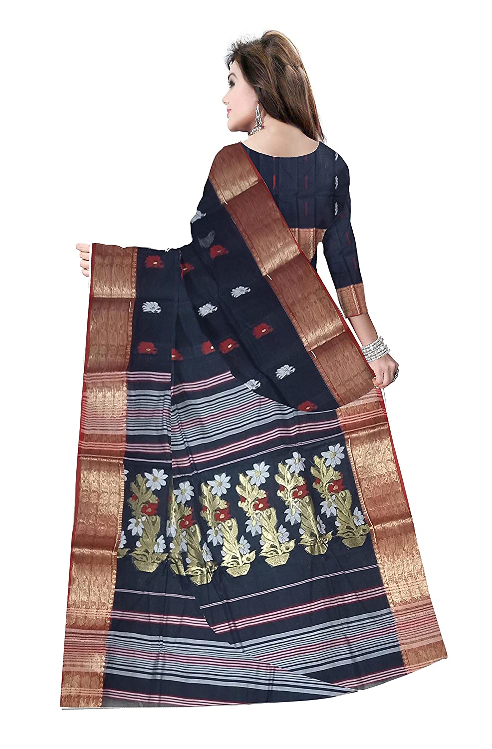 Pradip Fabrics Ethnic Women's Tant Cotton Black color Saree