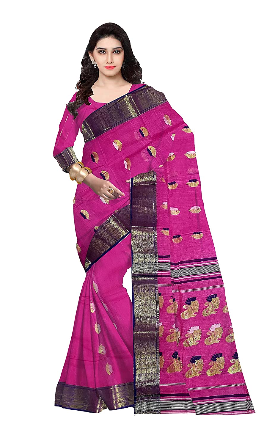 Pradip Fabrics Ethnic Women's Tant Cotton Pink Color Saree