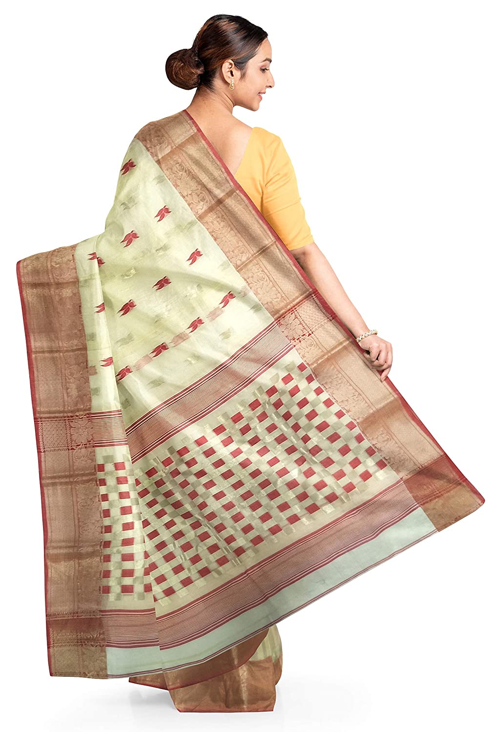 Pradip Fabrics Ethnic Women's Tant Silk White Color Saree