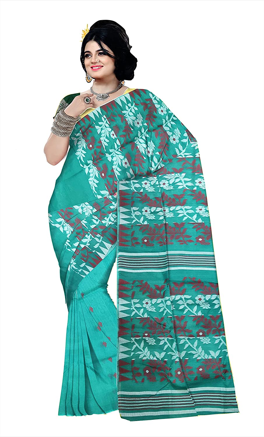 Pradip Fabrics Ethnic Women's Tant jamdani Sea Green Color Saree