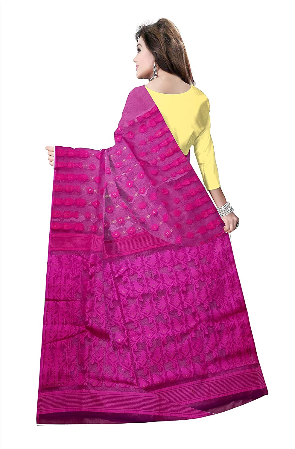 Pradip Fabrics Ethnic Women's Tant jamdani Magenta Color Saree
