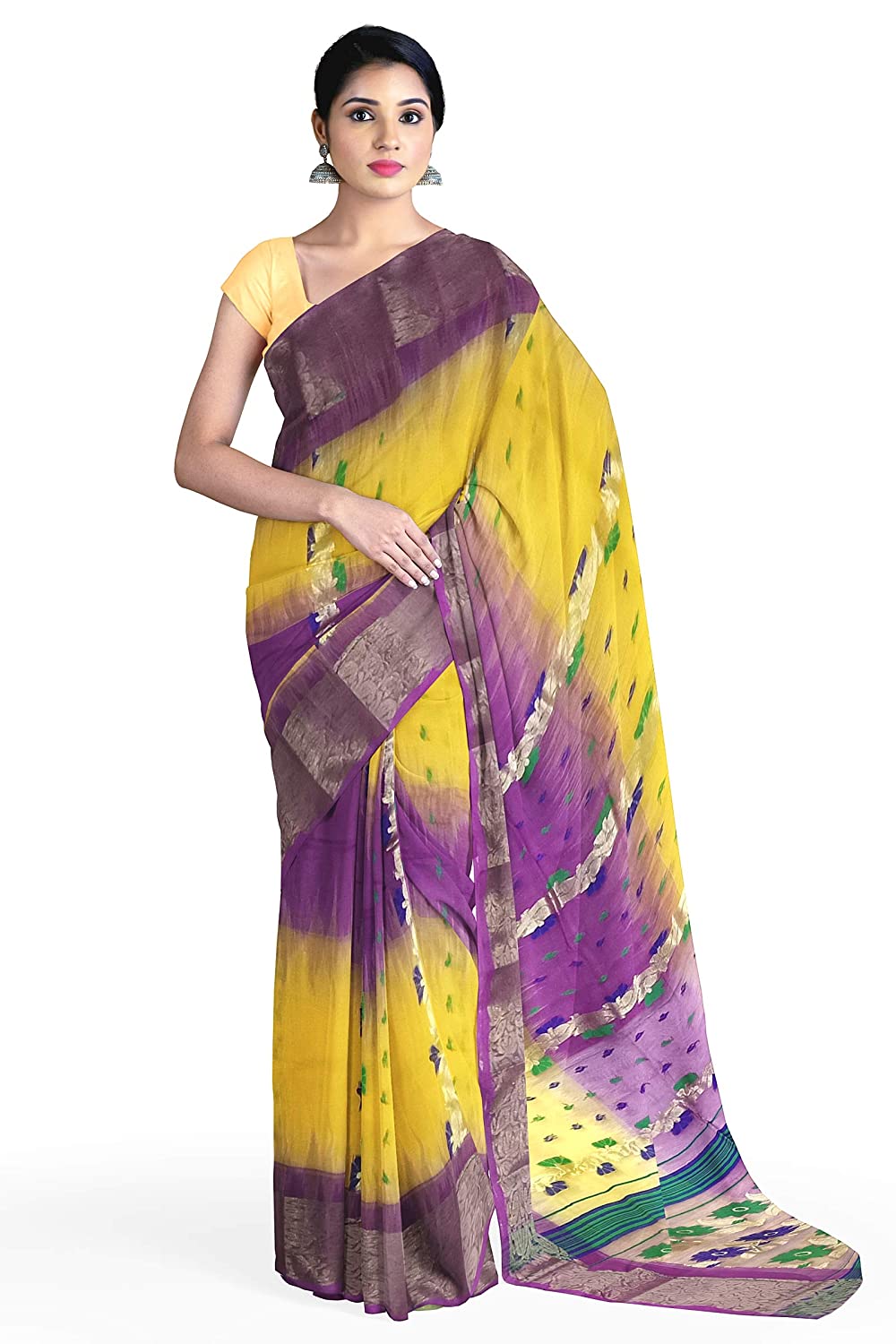 Pradip Fabrics Woven Blue Pink Tant Silk Blend Saree