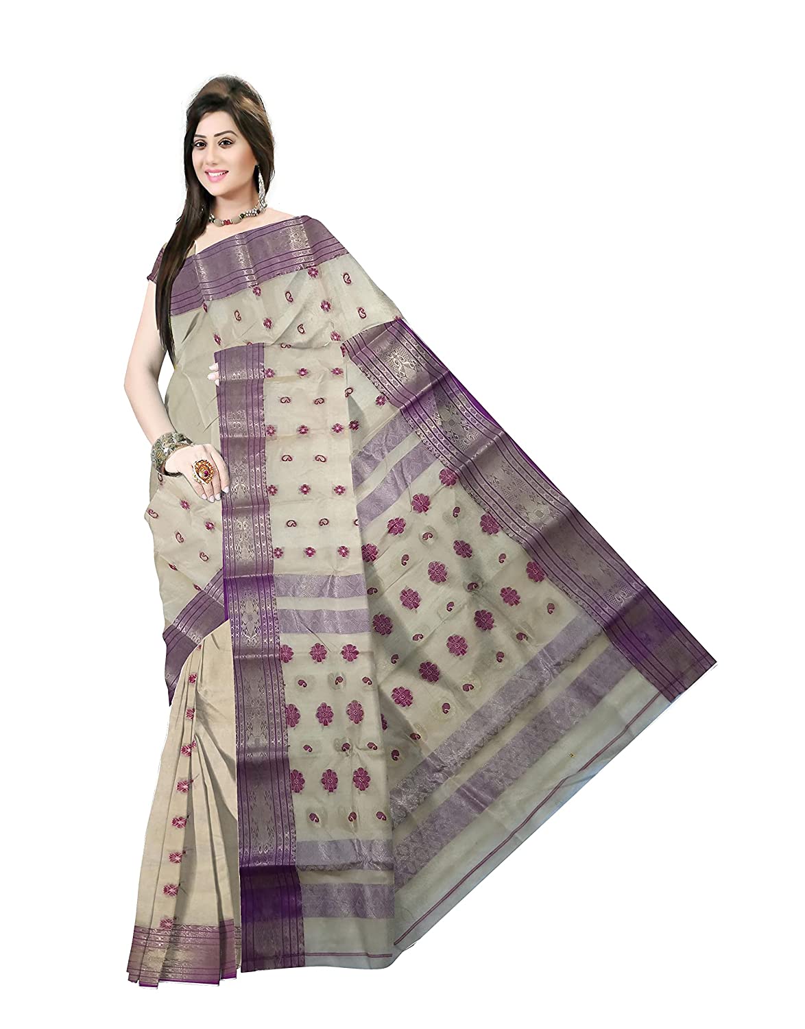 Pradip Fabrics Women's Tant Tussar Silk Brown color Saree