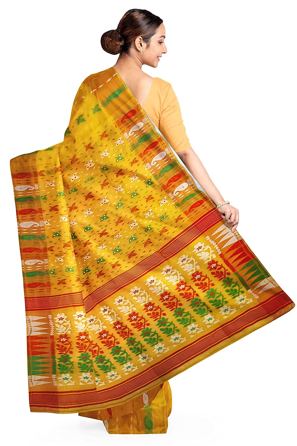 Pradip Fabrics Ethnic Women's Tant Jamdani Yellow Color Saree