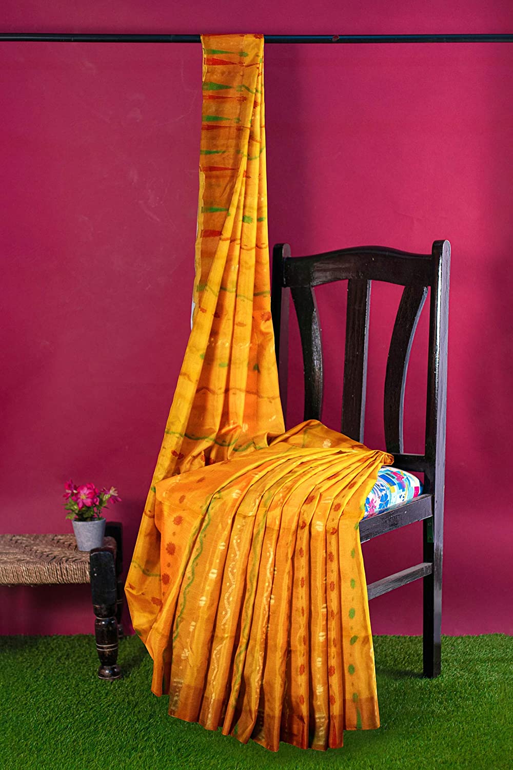 Pradip Fabrics Ethnic Women's Tant Jamdani Yellow Color Saree