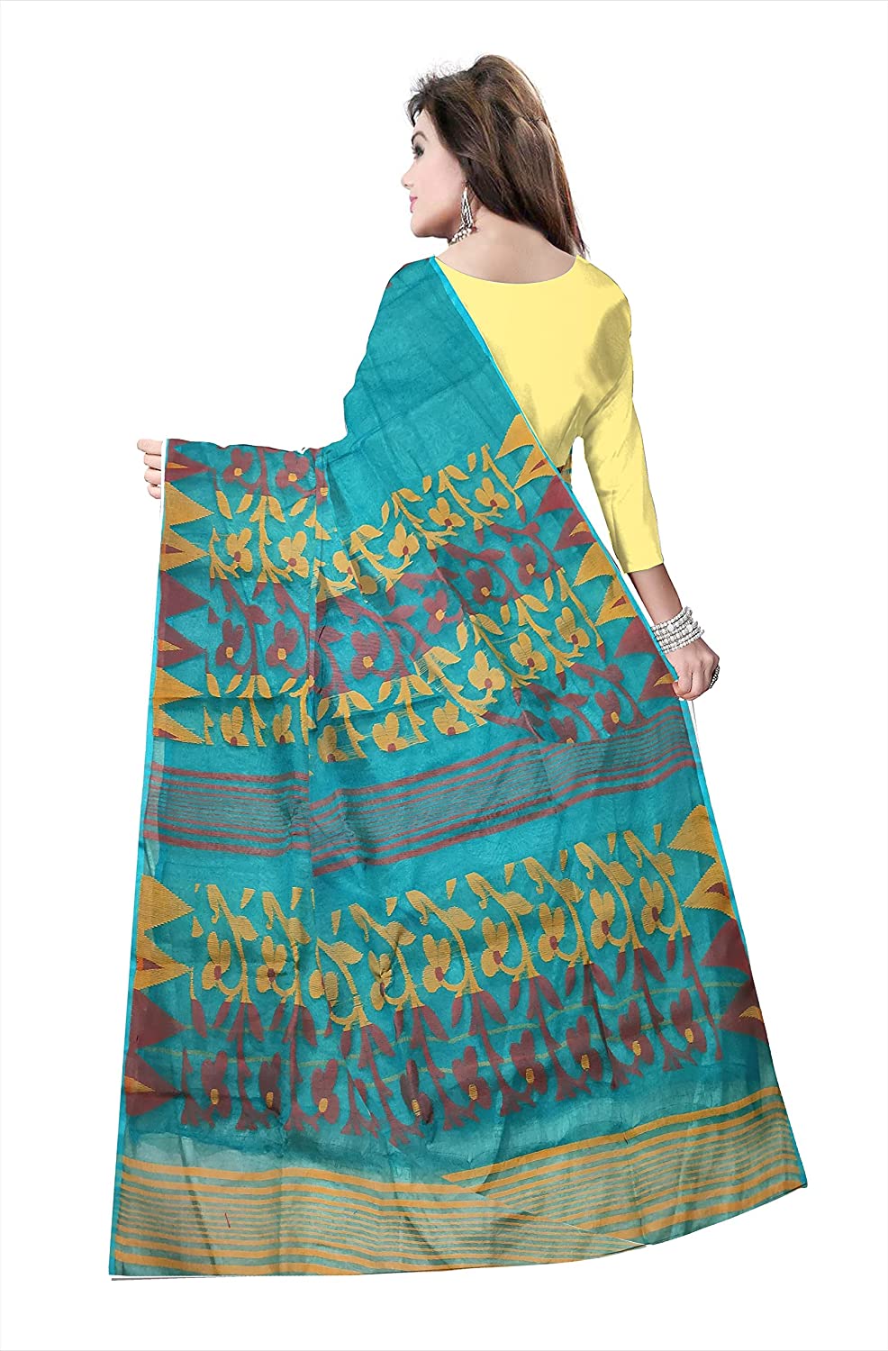 Pradip Fabrics Ethnic Women's Tant jamdani Aqua Green Color Saree