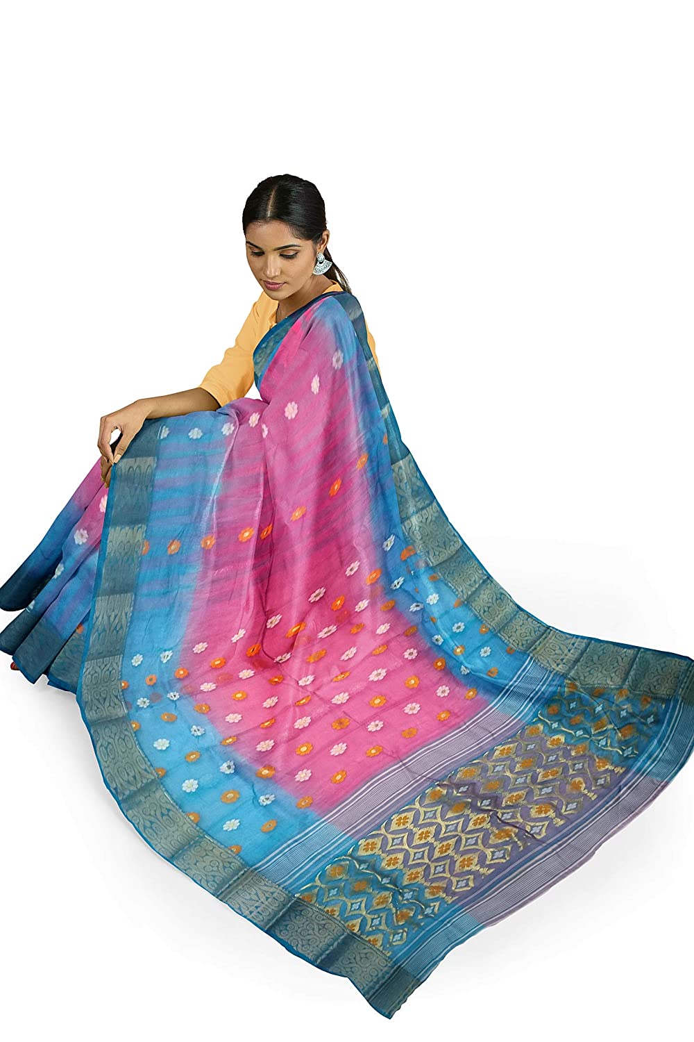 Pradip Fabrics Woven Tant Silk Blend Saree