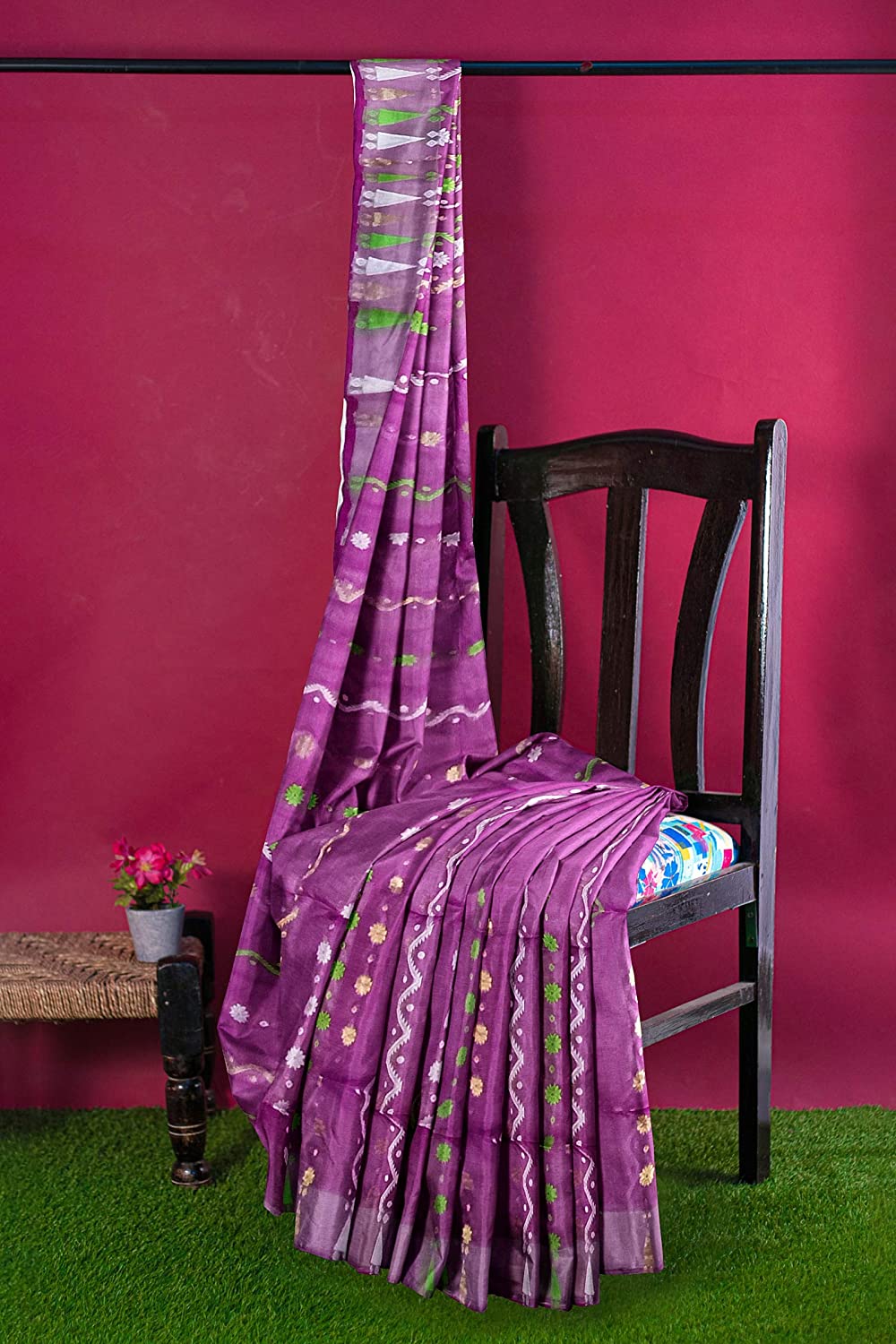 Pradip Fabrics Ethnic Women's Tant Jamdani Purple Color Saree