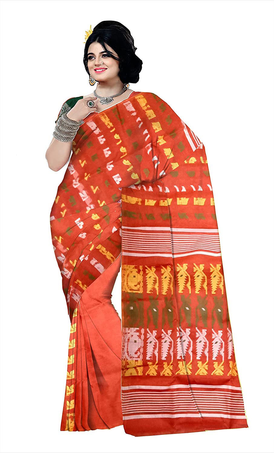 Pradip Fabrics Ethnic Women's Light Orange Color Jamdani Saree