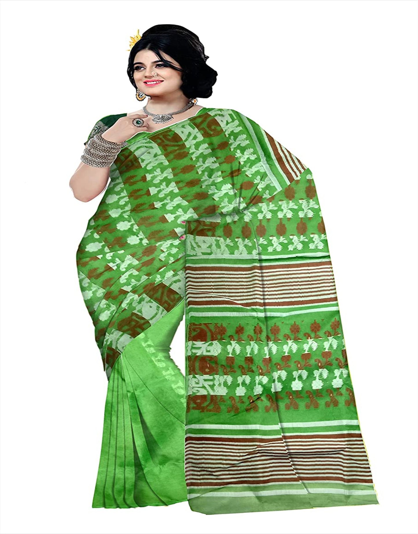 Pradip Fabrics Ethnic Women's Tant jamdani Light Green Color Saree