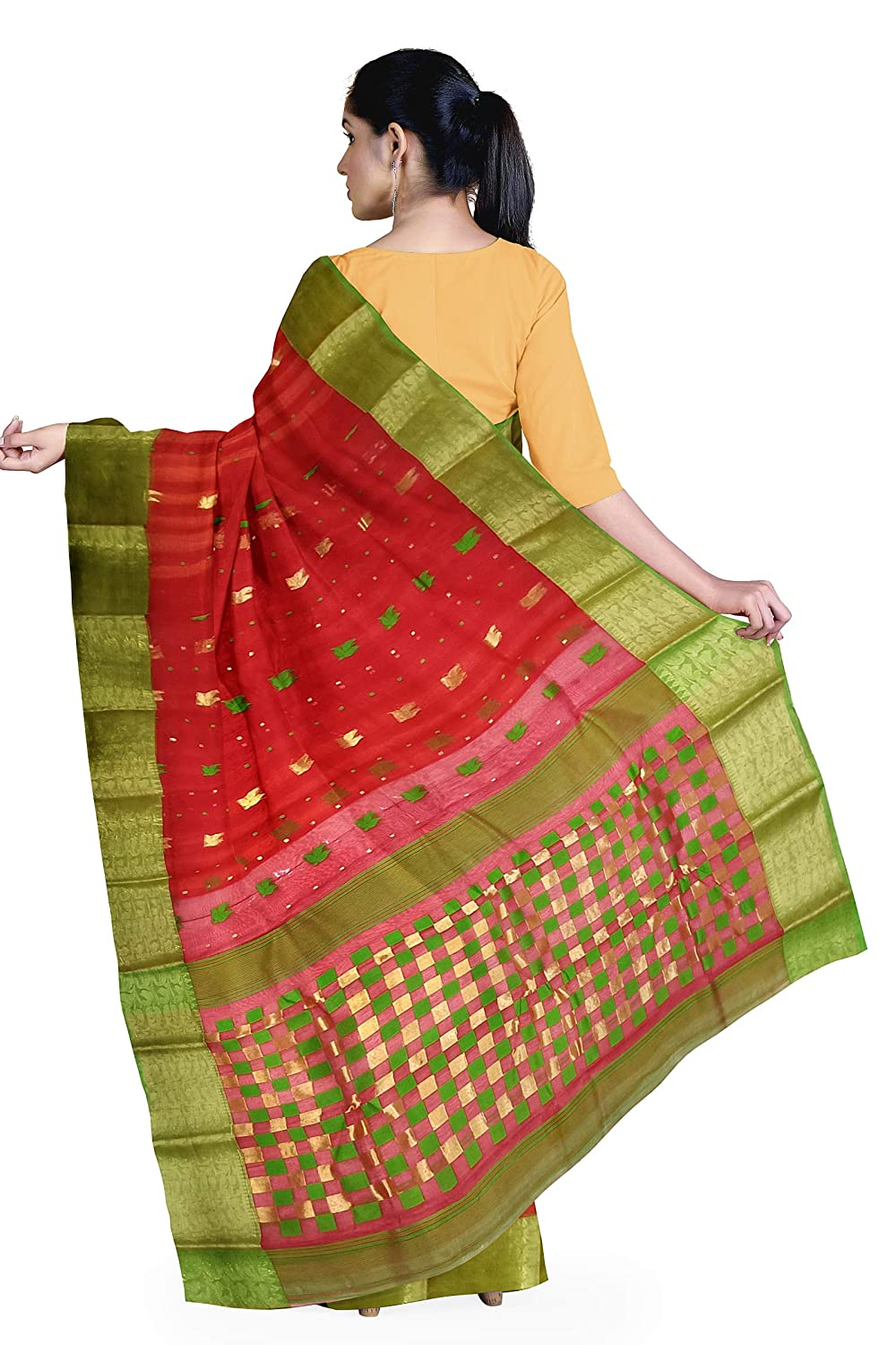 Pradip Fabrics Ethnic Women's Tant Silk Red Color Saree