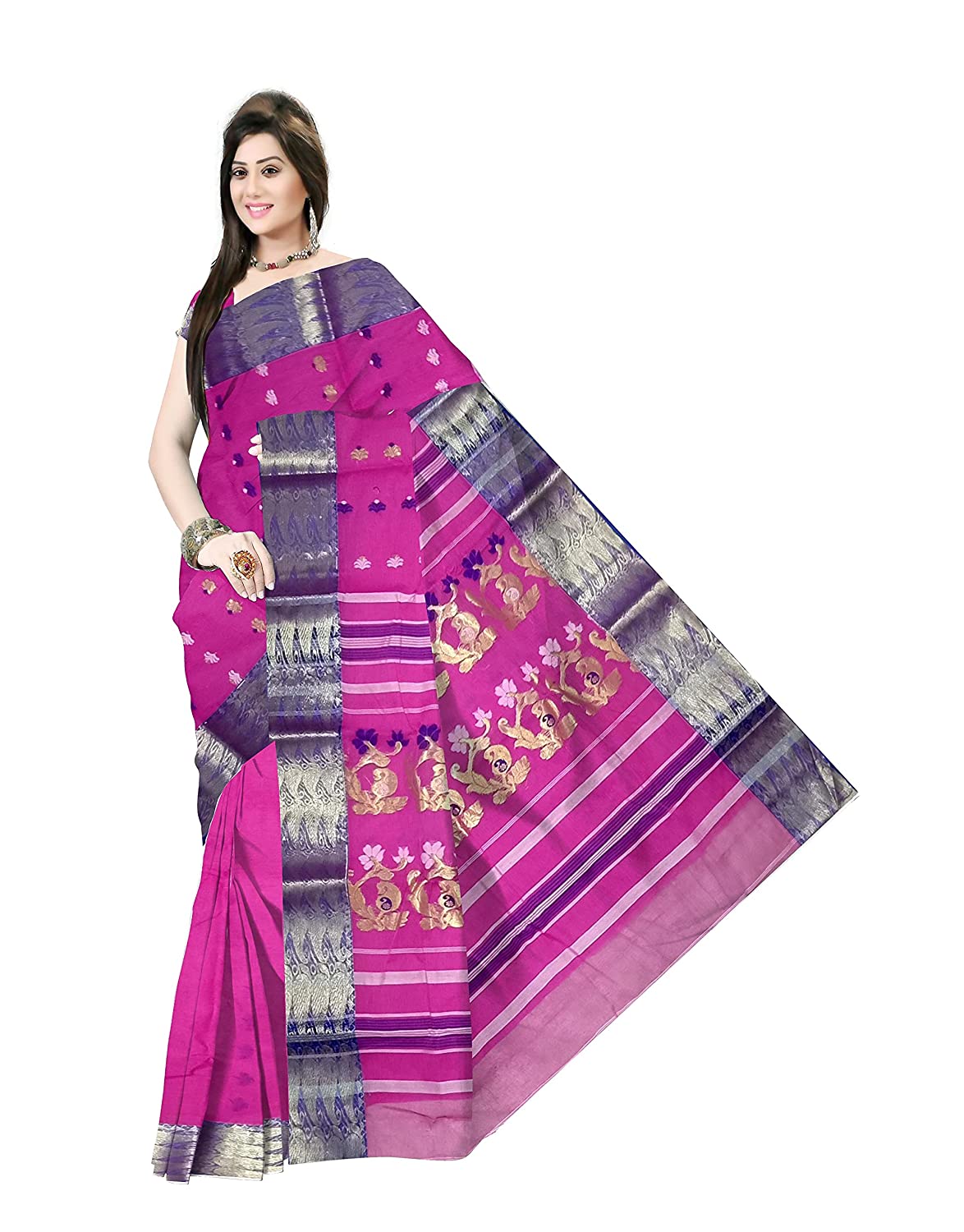 Pradip Fabrics Ethnic Women's Tant Cotton Pink Color Saree