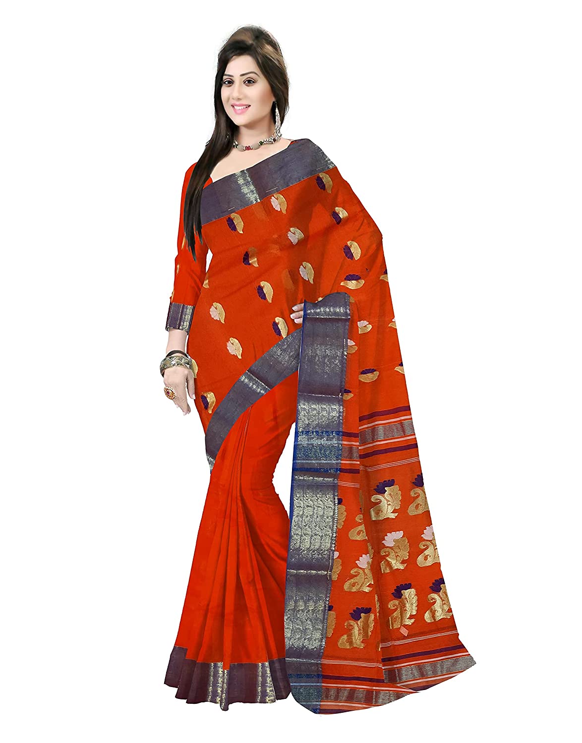 Pradip Fabrics Ethnic Women's Tant Cotton Silk Red Color Saree