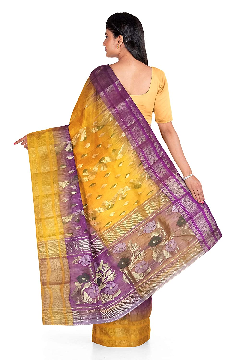 Pradip Fabrics Yellow and Purple Color Tant Silk Blend Saree