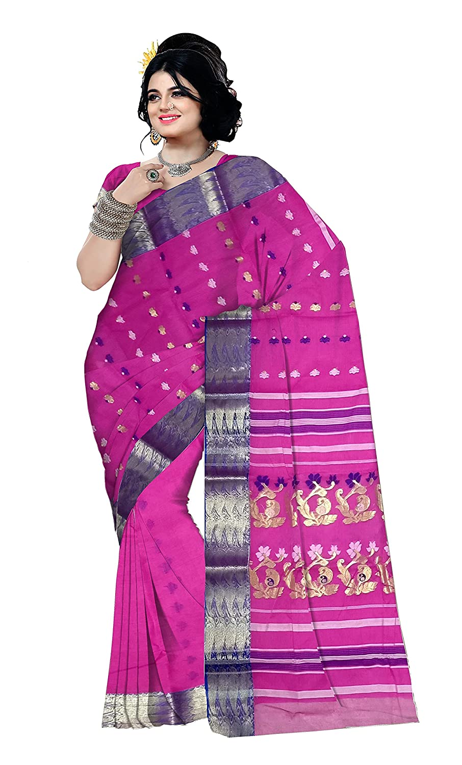 Pradip Fabrics Ethnic Women's Tant Cotton Pink Color Saree