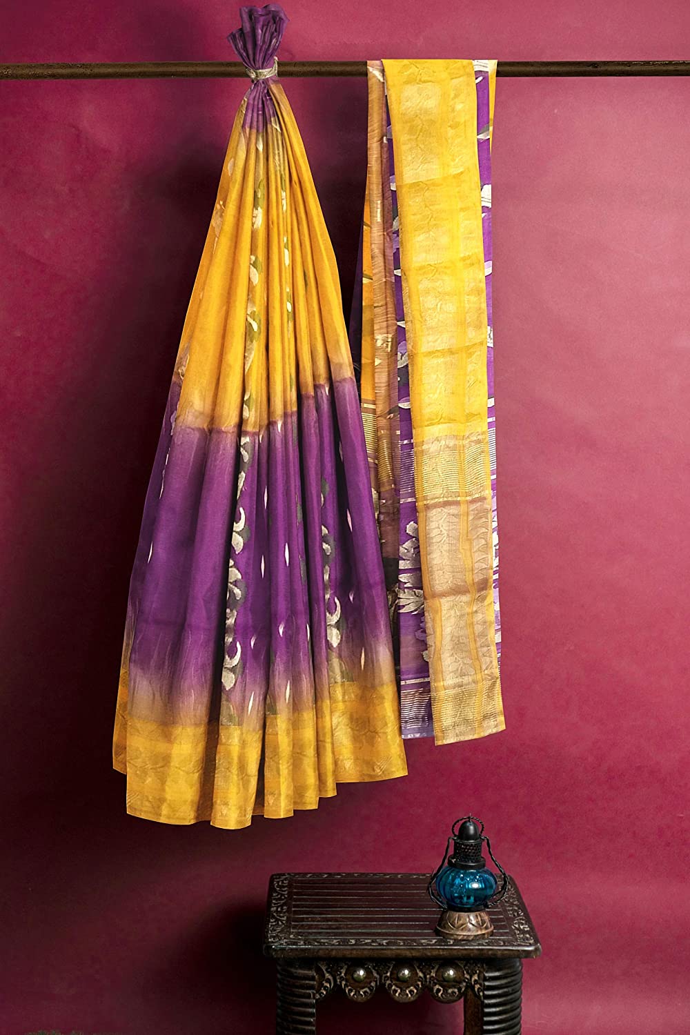 Pradip Fabrics Yellow and Purple Color Tant Silk Blend Saree