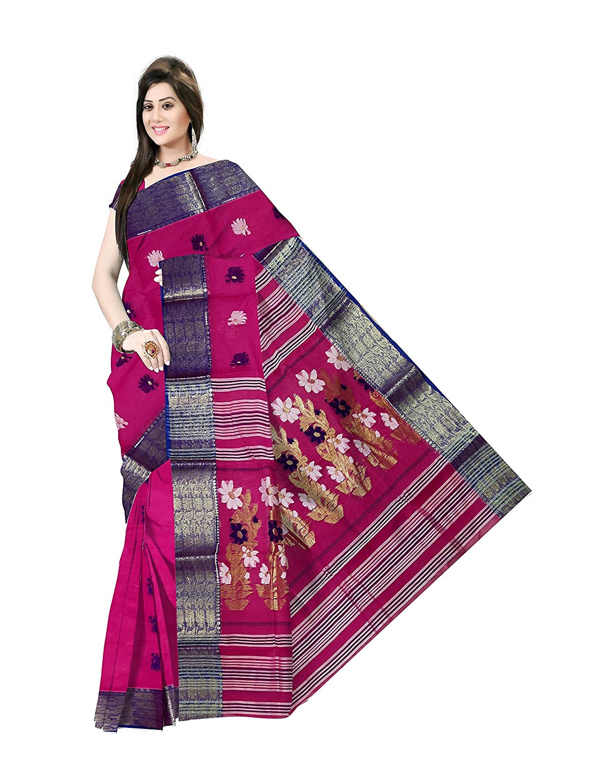 Pradip Fabrics Ethnic Women's Tant Cotton Pink Color Saree