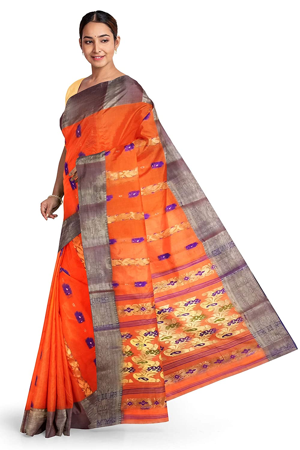 Pradip Fabrics Orange color Tant cotton Silk Blend Saree