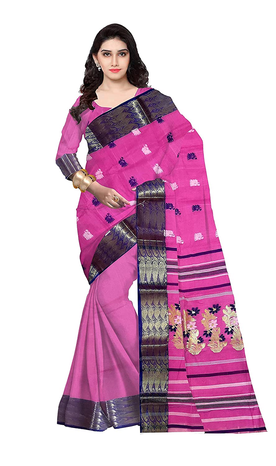 Pradip Fabrics Ethnic Women's Tant Cotton Pink Color Saree