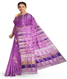 Pradip Fabrics Ethnic Women's Tant Jamdani Purple Color Saree