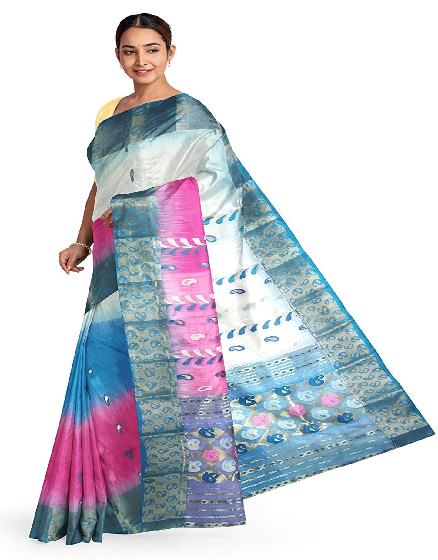 Pradip Fabrics Woven Tant Silk Blend Saree