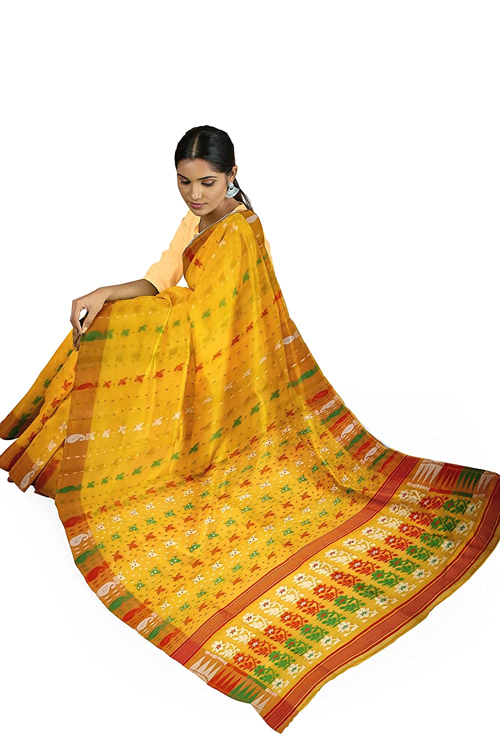 Pradip Fabrics Ethnic Women's Tant Jamdani Yellow Color Saree