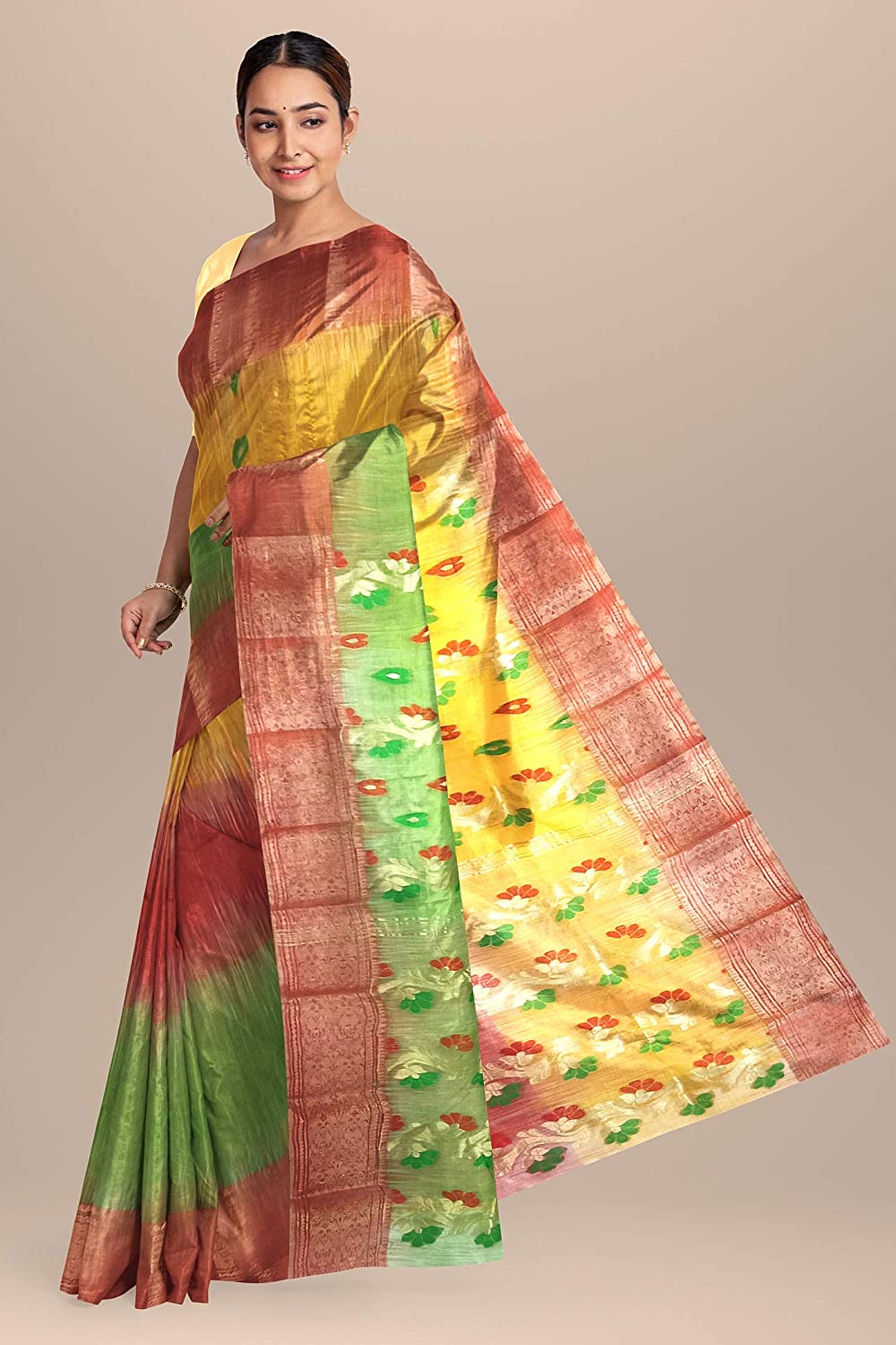 Pradip Fabrics Woven Tant Silk Blend Saree