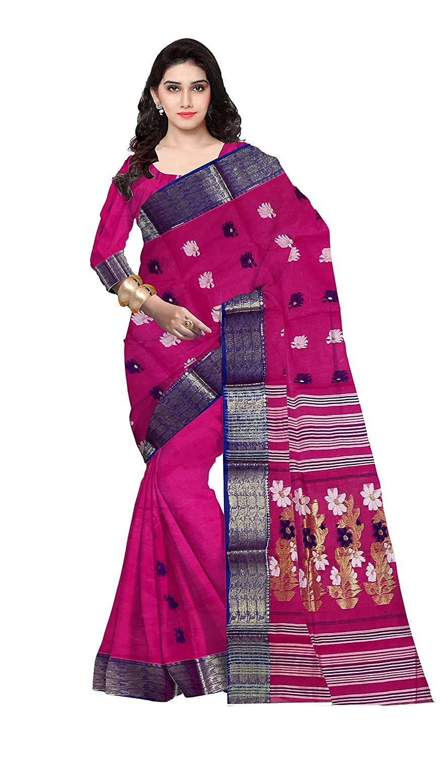 Pradip Fabrics Ethnic Women's Tant Cotton Pink Color Saree