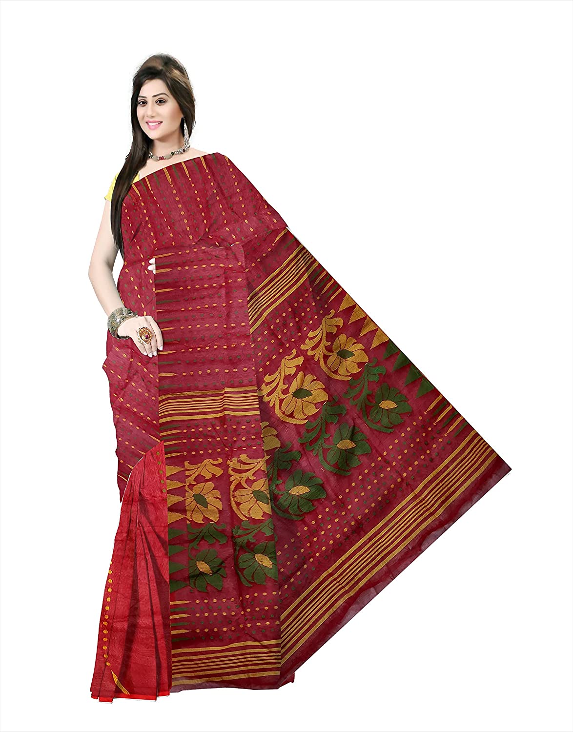Pradip Fabrics Ethnic Women's jamdani Red Color Saree