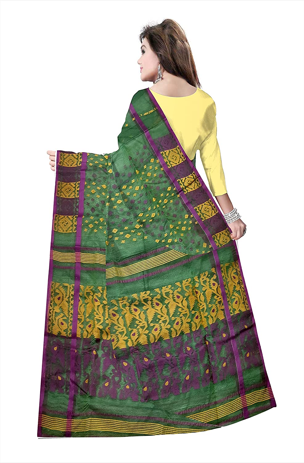 Pradip Fabrics Ethnic Women's Tant jamdani Green Color Saree