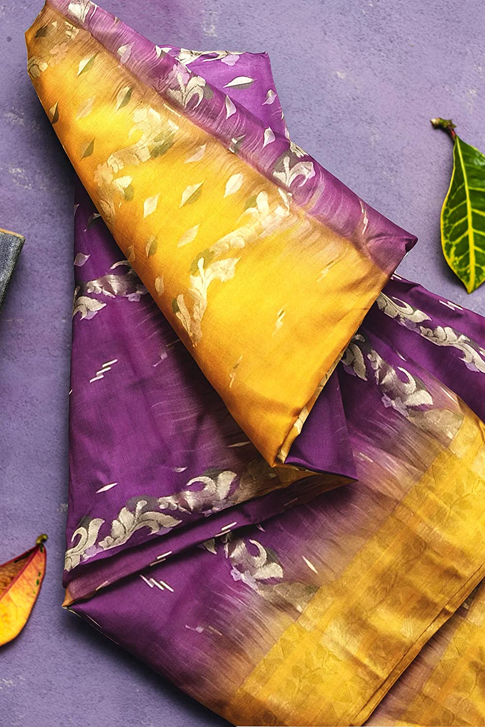 Pradip Fabrics Yellow and Purple Color Tant Silk Blend Saree