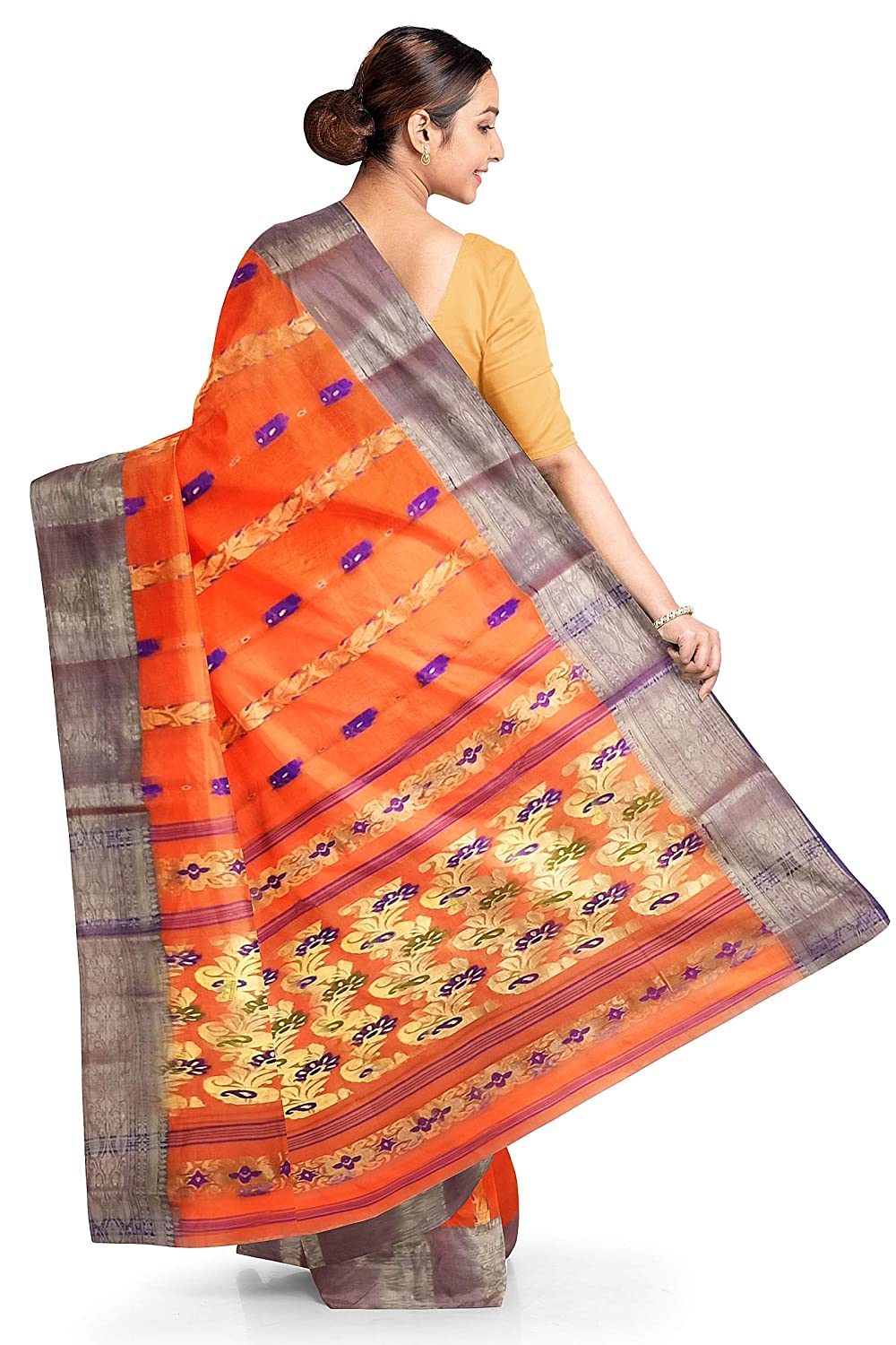 Pradip Fabrics Orange color Tant cotton Silk Blend Saree