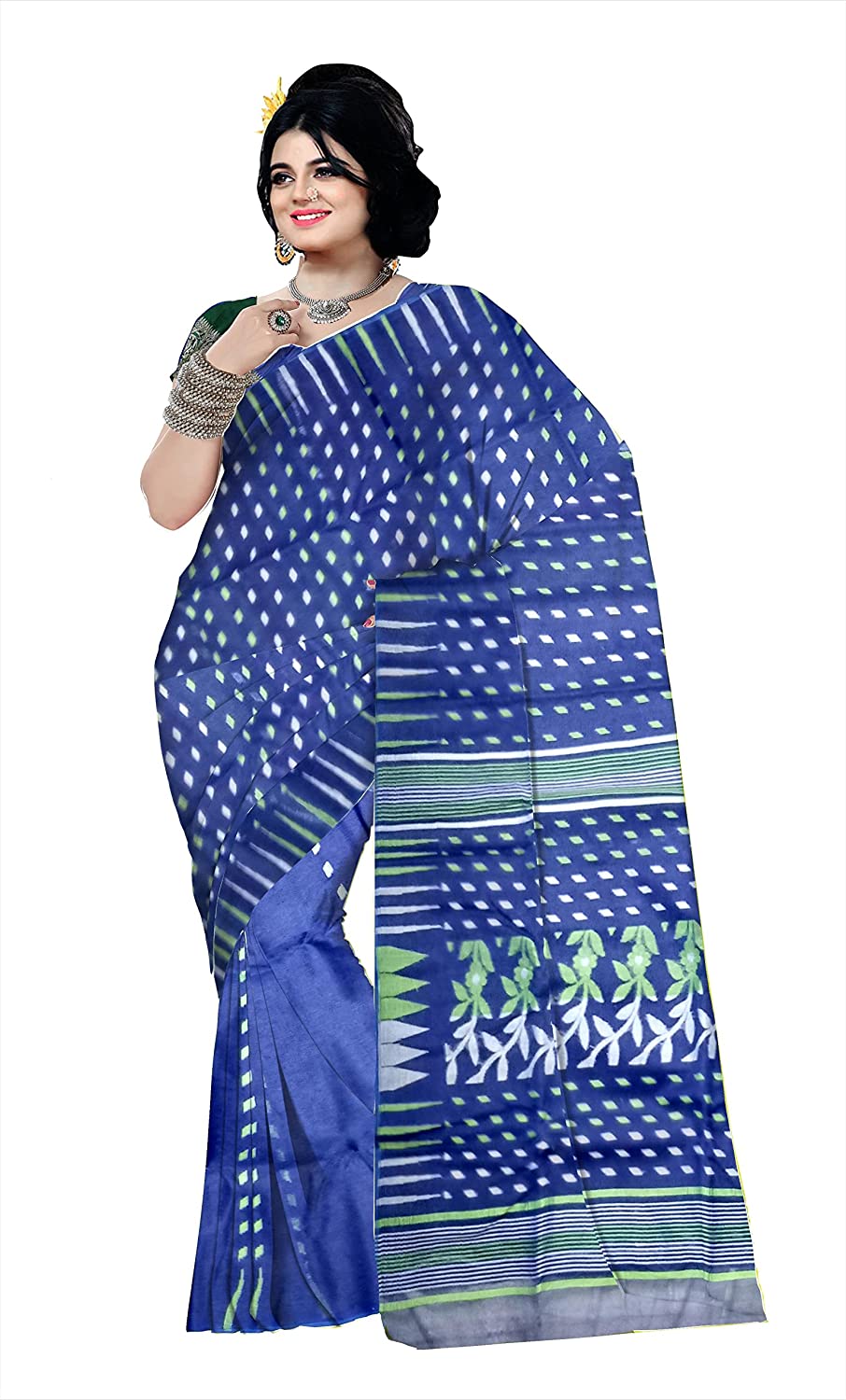 Pradip Fabrics Ethnic Women's Tant jamdani Navy Blue Color Saree