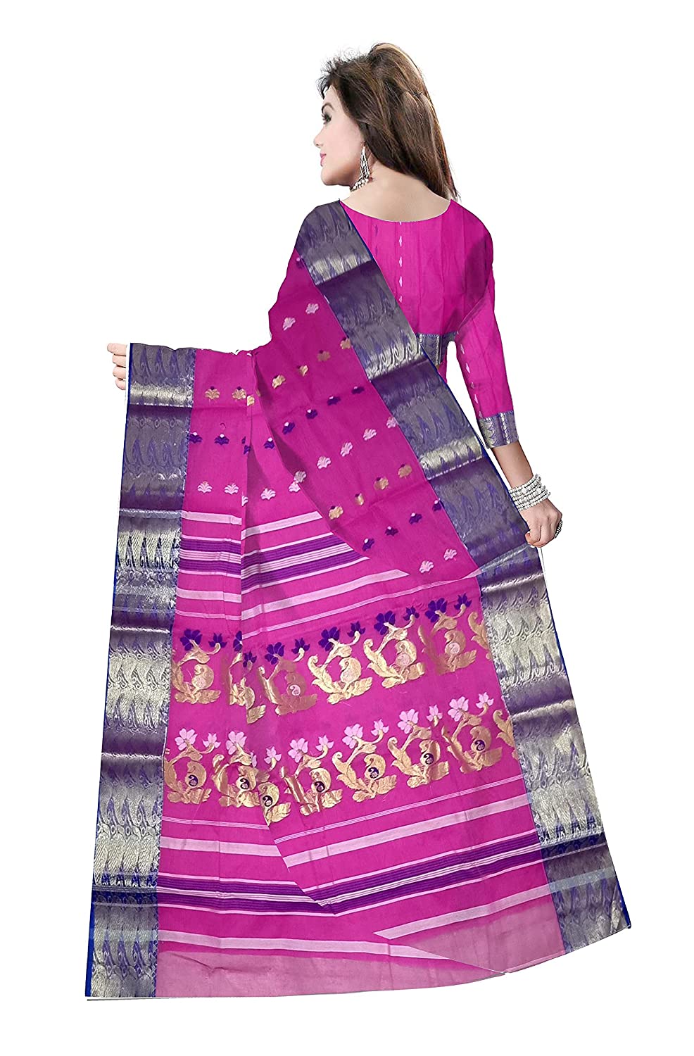 Pradip Fabrics Ethnic Women's Tant Cotton Pink Color Saree
