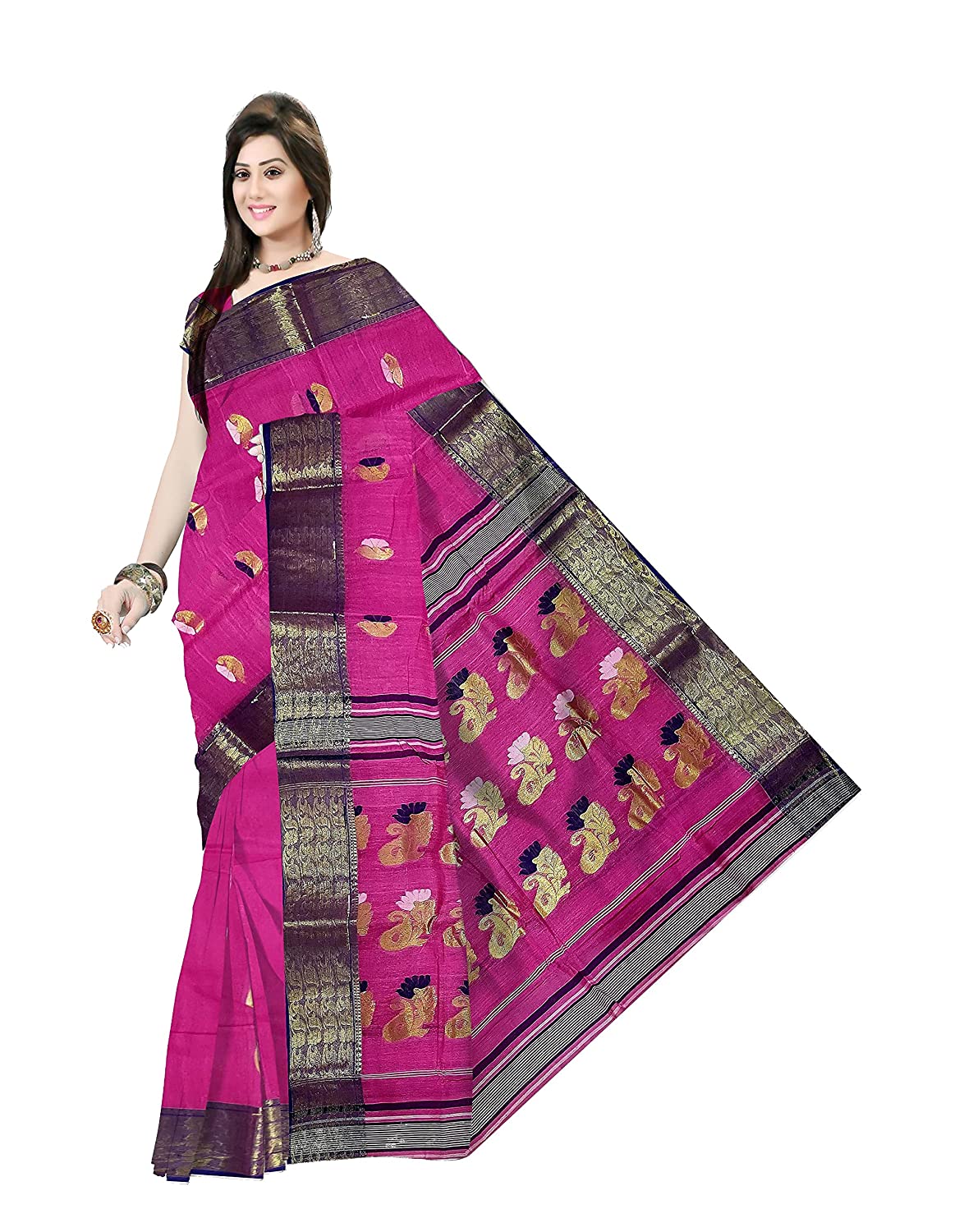 Pradip Fabrics Ethnic Women's Tant Cotton Pink Color Saree