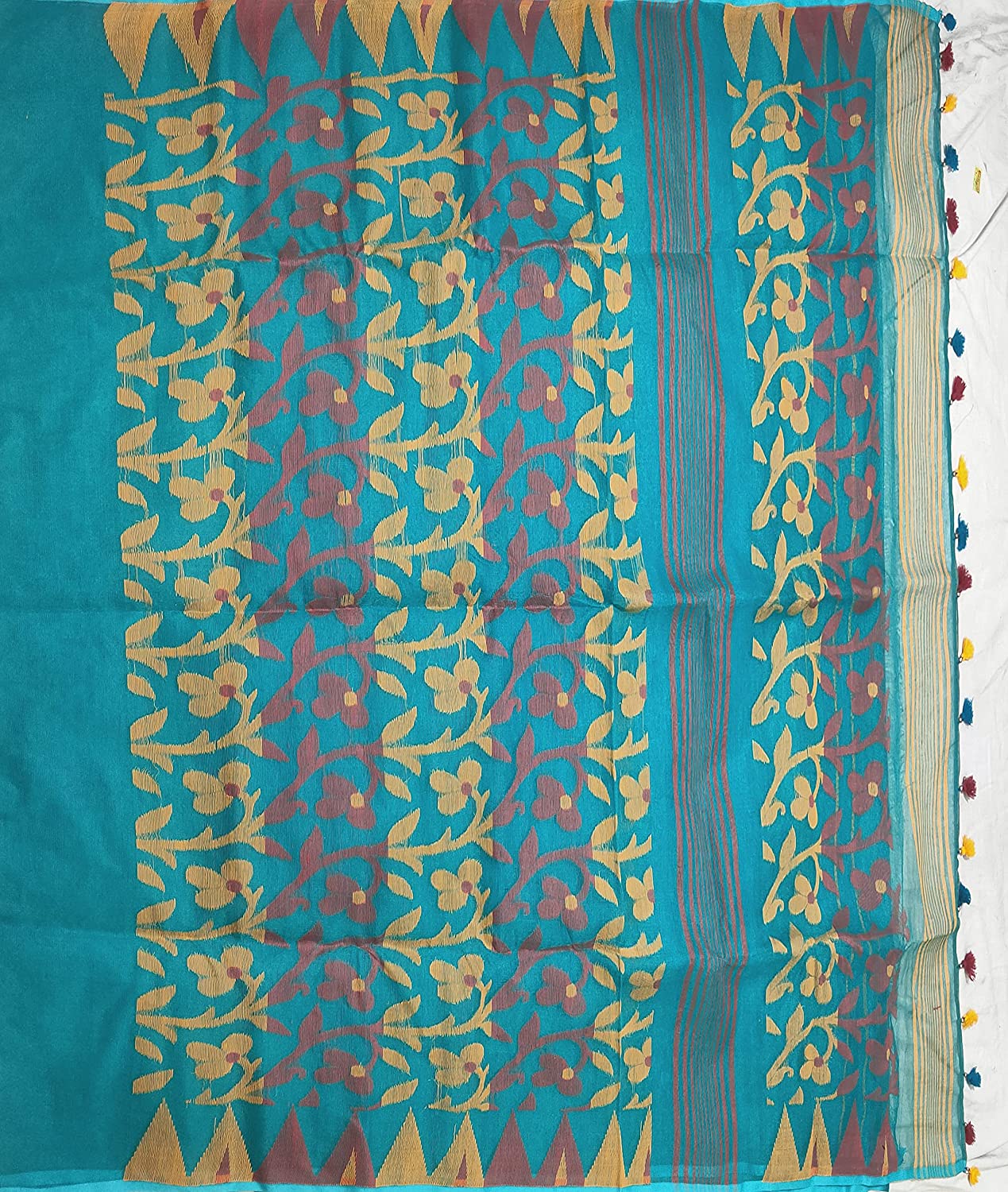 Pradip Fabrics Ethnic Women's Tant jamdani Aqua Green Color Saree