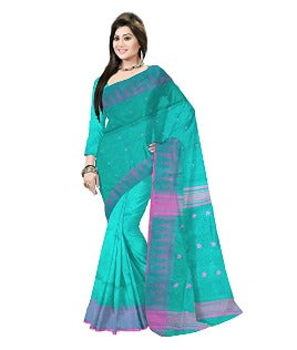 Pradip Fabrics Woven Tant Silk Gap Dhakai Jamdani Aqua Saree