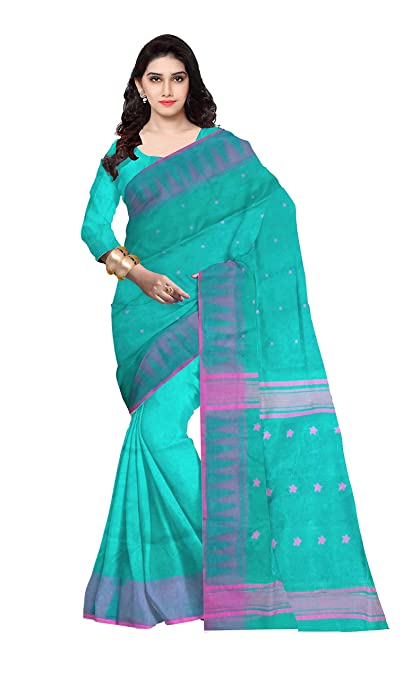 Pradip Fabrics Woven Tant Silk Gap Dhakai Jamdani Aqua Saree