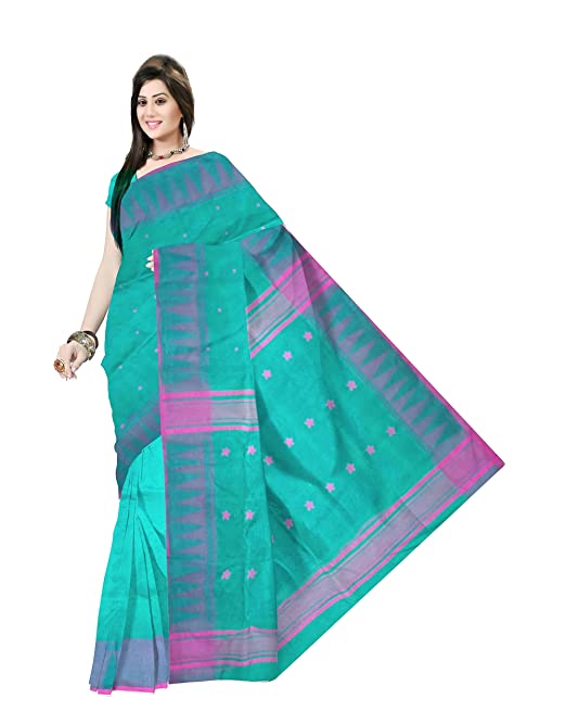 Pradip Fabrics Woven Tant Silk Gap Dhakai Jamdani Aqua Saree