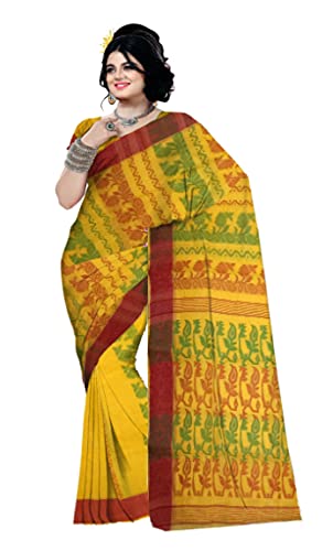 Pradip Fabrics Woven Tant Cotton All Over Dhakai Jamdani Yellow Saree