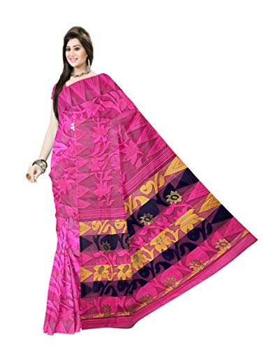 Pradip Fabrics Ethnic Women's Tant Silk Pink Color Jamdani Saree