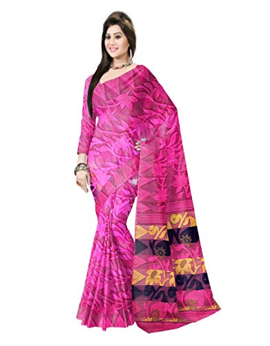 Pradip Fabrics Ethnic Women's Tant Silk Pink Color Jamdani Saree