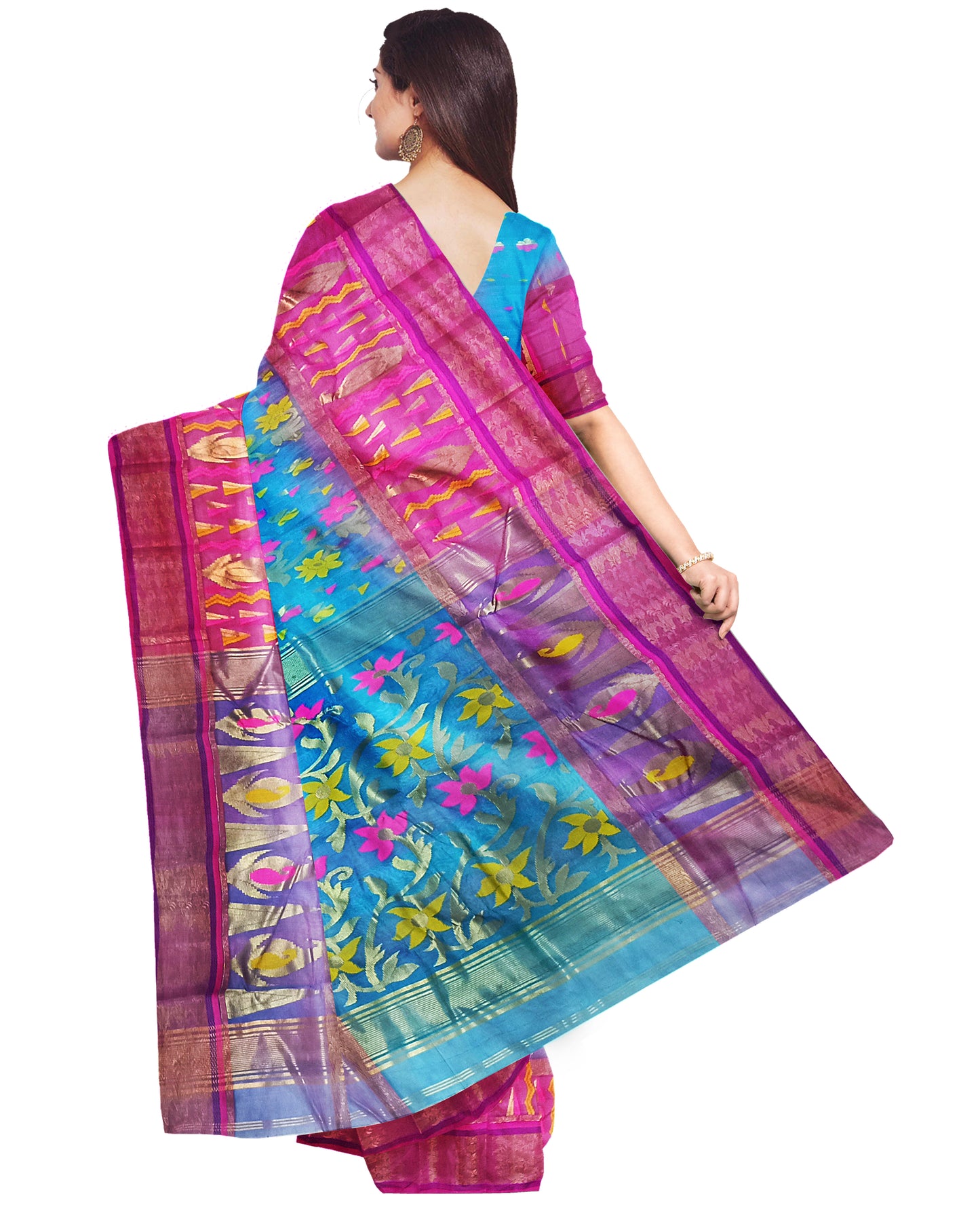 Floral Design Pallu and Zari Border Saree