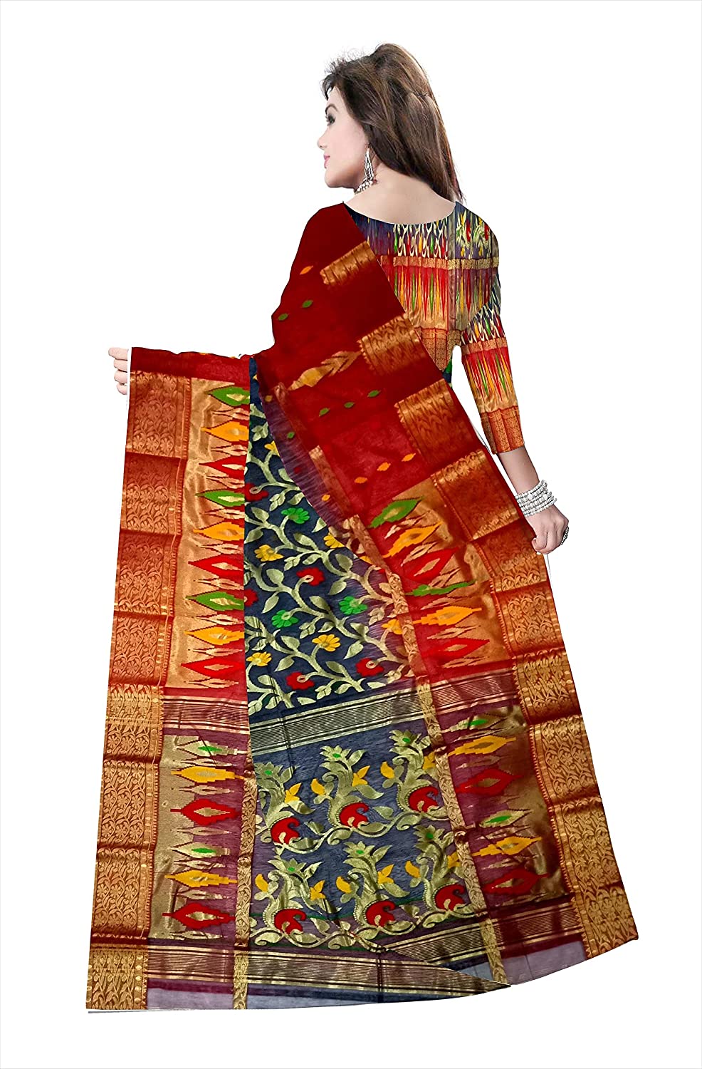 Pradip Fabrics Ethnic Women's Tant Silk Benarasi Red and Black Color Saree