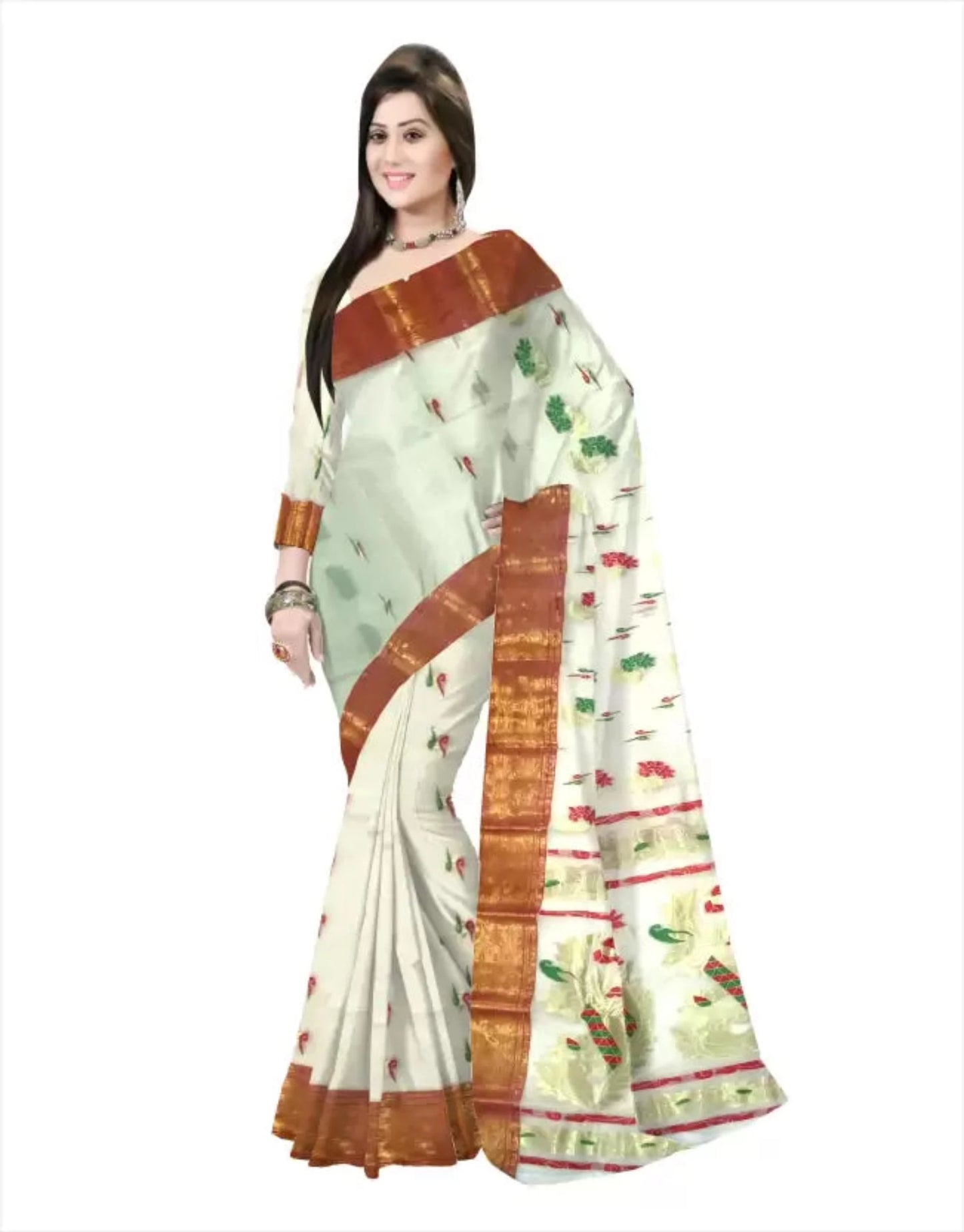 Pradip Fabrics Pure Tant Cotton White (Cream) Color Saree