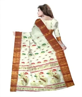 Pradip Fabrics Pure Tant Cotton White (Cream) Color Saree