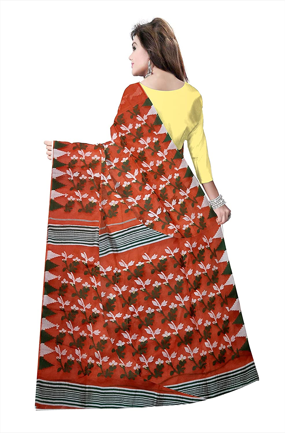 Pradip Fabrics Ethnic Women's Orange Color jamdani Saree